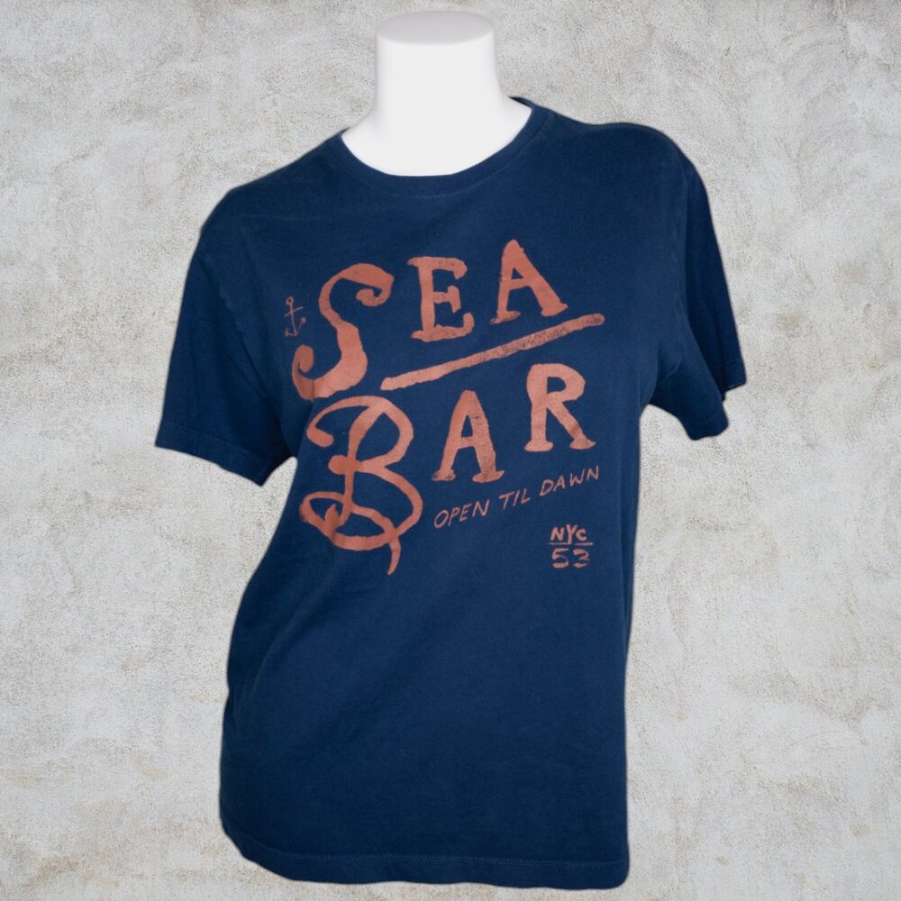 J Crew Sea Bar Open Til Dawn NYC 53 Navy Blue Graphic Casual Unisex T-Shirt